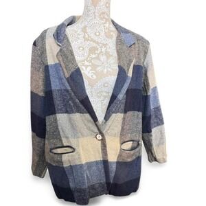Willow Ridge Vintage Blue Plaid Blazer Classy Preppy Size 14 Wool Blend